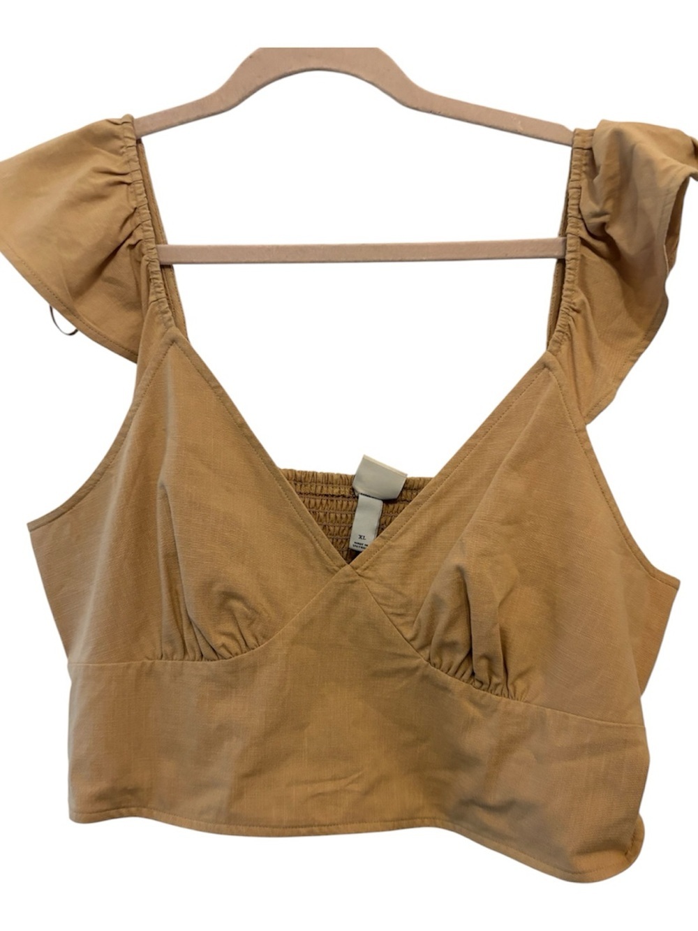 a new day Tan Ruffle Strap Crop Top